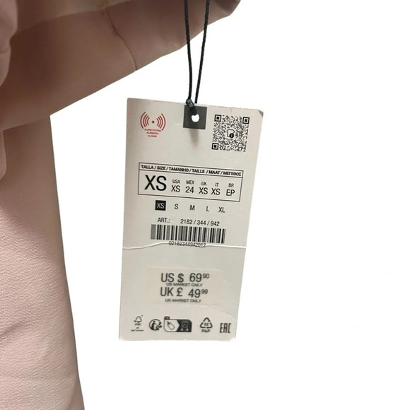 ZARA Basic Blazer Women Sand Pink Cuffed Rolled-Up 3/4 Sleeves Open Front XS NWT - Picture 4 of 13